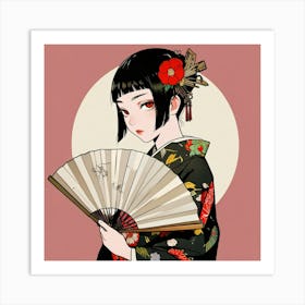 Japanese woman with fan 1 Art Print