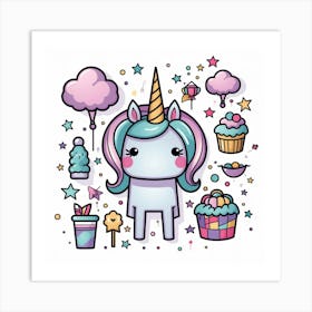 Unicorn Kawaii 8 Art Print