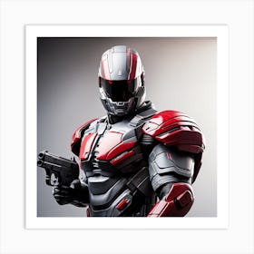 A Futuristic Warrior Stands Tall, His Gleaming Suit And Red Visor Commanding Attention 2 Art Print