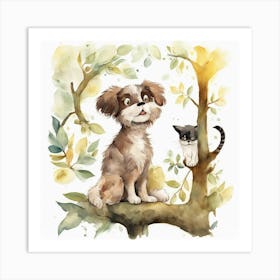 Cat And Dog In Tree Art Print