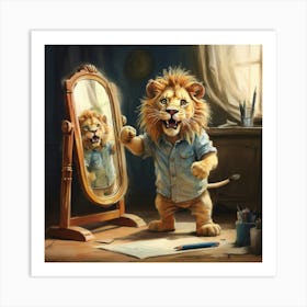 Lion In The Mirror Art Print