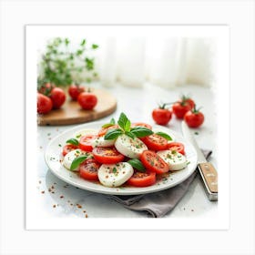 Fresh Tomatoes And Mozzarella On A Plate Art Print