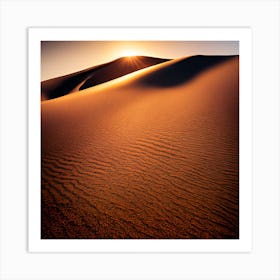 A Windswept Desert Dune Its Ridges Casting Dramatic Shadows In The Fiery Setting Sun (3) Art Print