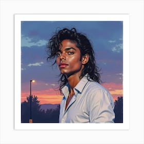 Watercolor Painting Of Michael Jackson In A Serene Twilight 1 Art Print