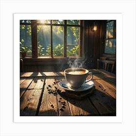 Coffee Cup On A Wooden Table 5 Art Print