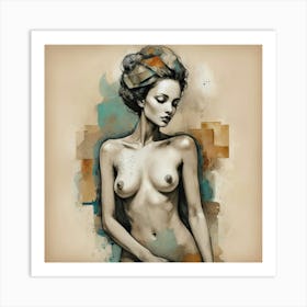 Mixed Media Pose Abstract Figurative Art Print 0 Art Print