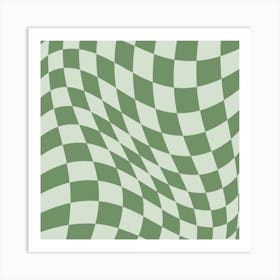 Warped Checker Muted Green Square Art Print