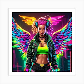 Neon Girl With Wings 10 Art Print