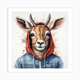 Watercolour Cartoon Antelope In A Hoodie 1 Art Print