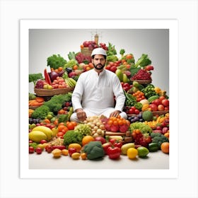 Muslim Man Meditating In A Pile Of Vegetables Art Print