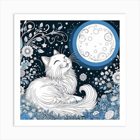 Beautiful image of a cat in moon light Art Print