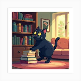 Cat Playing With Books Art Print Funny Cat (3) Art Print