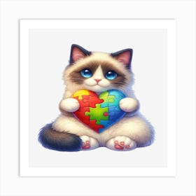 Autism Cat (Balinese) With Puzzle Piece Art Print