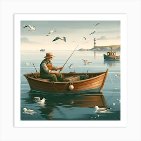 Fishing In A Boat Art Print