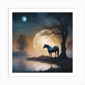 Horse In The Moonlight Art Print