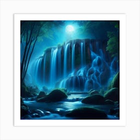 Waterfall At Night 1 Art Print