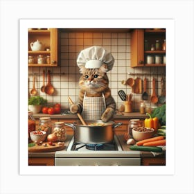 Chef Cat Wall Print Art A Delightful Scene Of A Cat As A Chef, Perfect For Blending A Love Of Cats And Cooking In Any Space Art Print