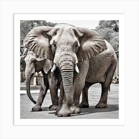 Elephants At The Zoo Art Print