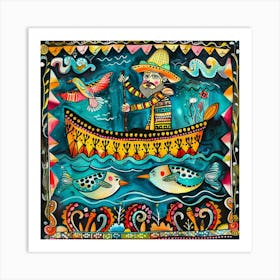 Exotic Water Scene with Man in Rowboat #2 Art Print