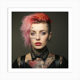 Tattooed Girl With Pink Hair Art Print