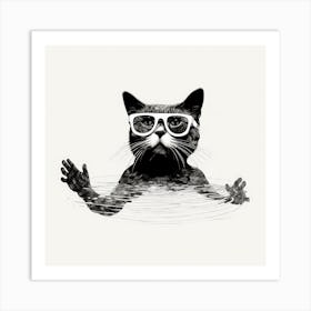 Cat In Water 1 Art Print