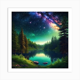 Starry Sky Over Lake 8 Art Print