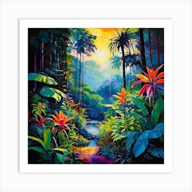 Tropical Jungle, A Tropical Rainforest With Exotic Plants art print 5 Art Print