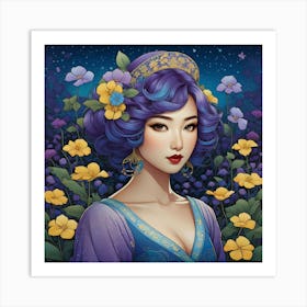 Girl In Flowers 2 Art Print