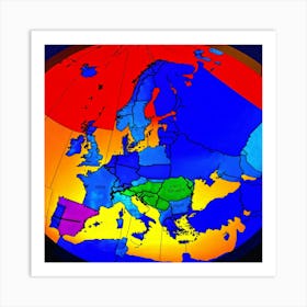 A Digitally Rendered Image Featuring A Circle Encompassing The Continent Of Europe With Each Europe Art Print