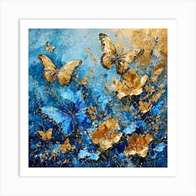 Blue And Gold Butterflies Art Print