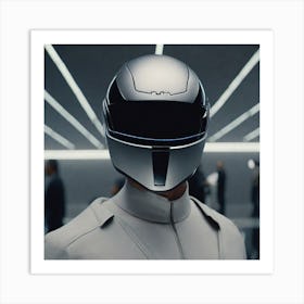 Create A Cinematic Apple Commercial Showcasing The Futuristic And Technologically Advanced World Of The Man In The Hightech Helmet, Highlighting The Cuttingedge Innovations And Sleek Design Of The Helmet And (11) Art Print