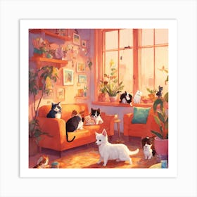 Cats In The Living Room Art Print