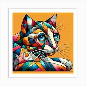 Geometric Cat in Picasso style cubism, Painting Art Poster