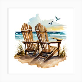 Adirondack Chairs On The Beach Art Print