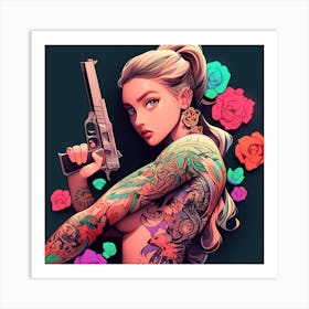 Hunzinator Miley Cyrus With Tattoos Art Print