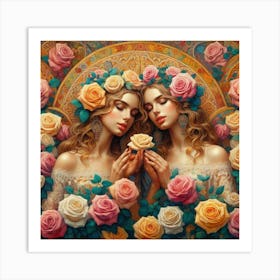 Two Women With Roses 2 Art Print