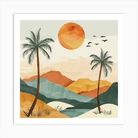 Sunset With Palm Trees Art Print