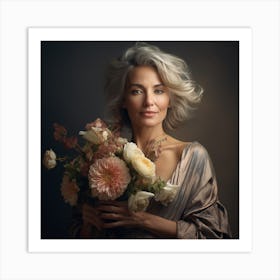 Portrait Of A Woman With Flowers Art Print