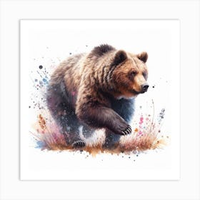 Bear In Motion, Bear Watercolour Art Print Art Print