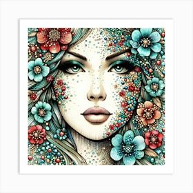 Girl With Flowers On Her Face Art Print