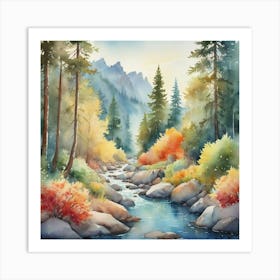 Watercolor Of A River Painting Painting Art Print