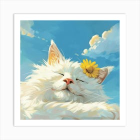 White Cat Sleeping Art Print