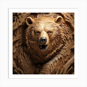 Wood Carving Of A Bear Art Print