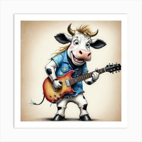 Cow Playing Guitar 14 Art Print