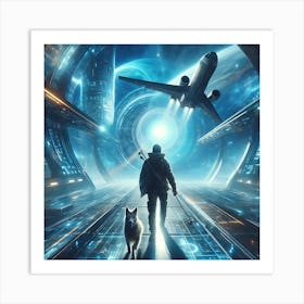 Futuristic Man And Dog Art Print