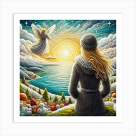 Blonde Women and Angel 3 Art Print