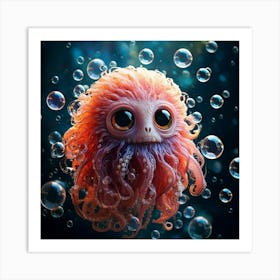 Firefly Photorealistic, Highly Detailed, Color, Cute, Cthulhu, Big Eyes, Soap Bubbles, Floating, Air (10) Art Print