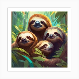 Sloths In The Jungle 1 Art Print