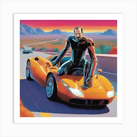 Man On A Sports Car Art Print
