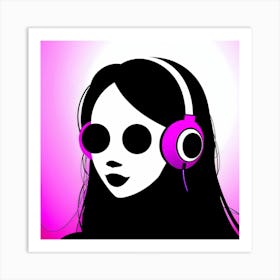 Girl With Headphones Art Print